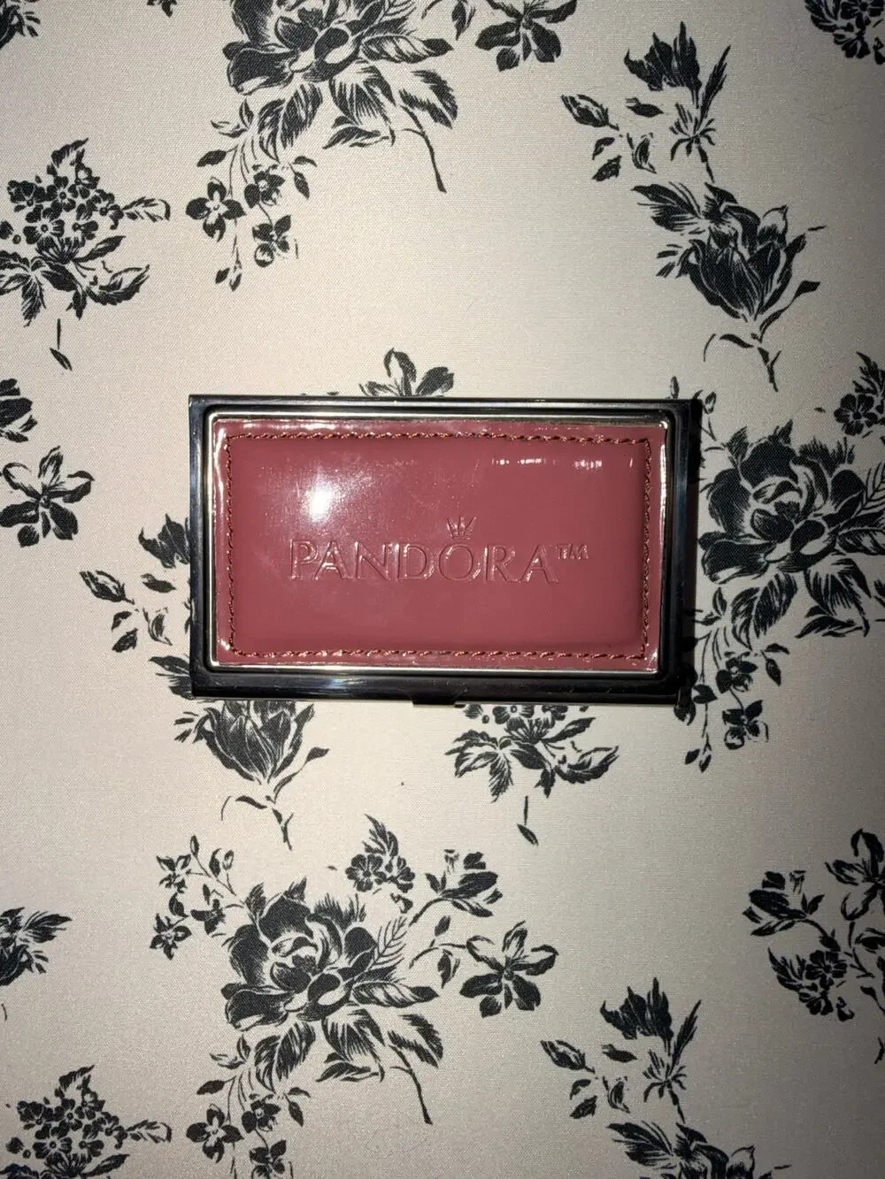 Pandora Business Card Holder Chrome Mirror Pink Leather Card Case Pre-Owned